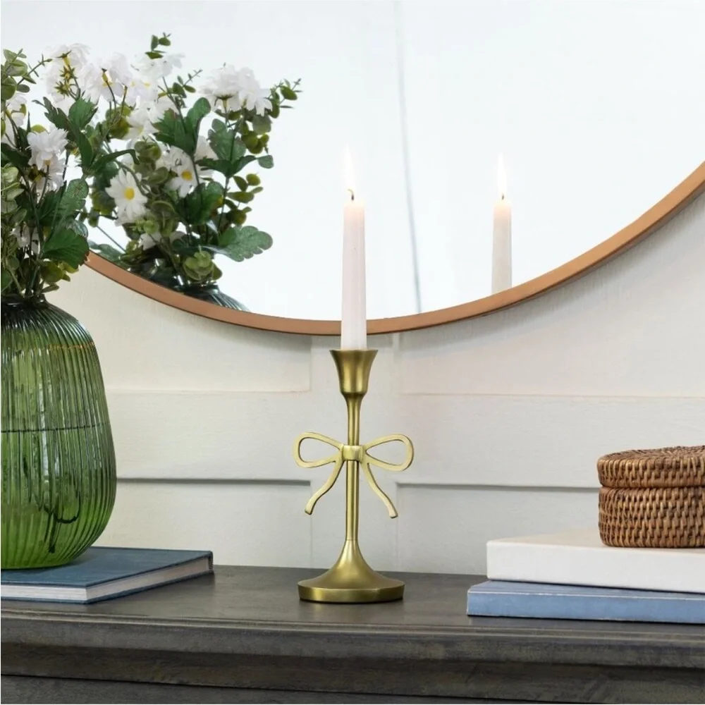 My Texas House Metal Bow Taper Candle Holder, 8